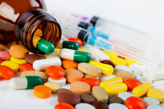 heap of colorful pills. medical background
