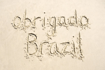 Obrigado Thank You Brazil Message in Sand