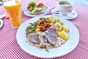Austrian braised beef with soup and salad