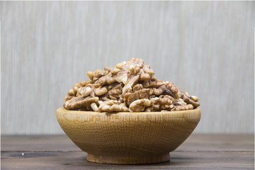 Walnuts in wooden bowl