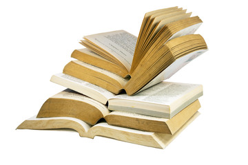Fototapeta premium Five Open Aged Books with Yellowing Pages