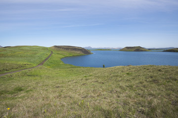 Fototapeta na wymiar Pseudo craters at Skutustadir surrounding lake Myvatn, Iceland