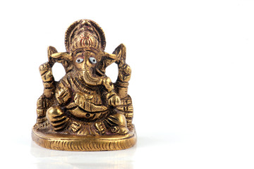 Golden Hindu God Ganesh Isolated On White