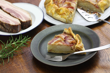 homemade bacon lattice pie isolated on white background