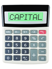 Calculator with CAPITAL on display on white background