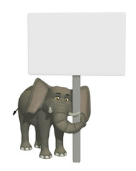 3d cartoon elephant with a blank sign