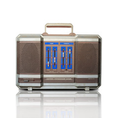 Retro recorder, audio system, collage of music, background