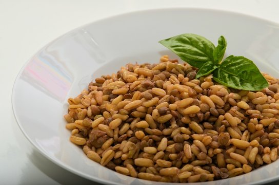 First dish of cold camut and lentil