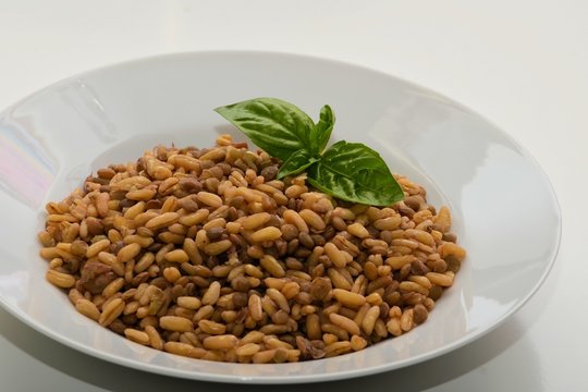 First dish of cold camut and lentil