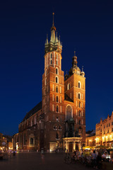 Fototapeta na wymiar A night view of the Market Square in Krakow, Poland