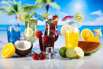 Alcohol drinks set with fruits