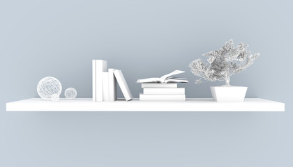 white bookshelf with books and decoration