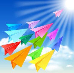 Colorful paper airplanes