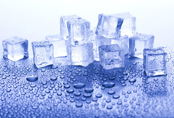 Ice cubes on blue background 