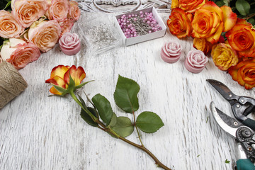 Florist workplace: flowers and accessories