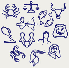 Zodiac signs. Doodle style