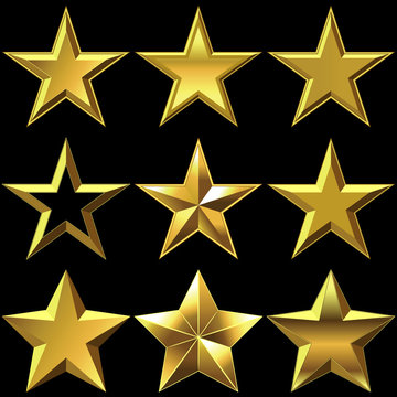 Vector set of golden shiny stars bulk