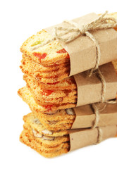 Biscotti with  nuts and candied fruits, isolated on white