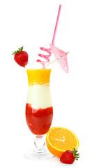 Delicious fruit smoothie isolated on white