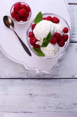 Creamy ice cream with raspberries