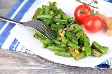Salad with green beans, ham and  corn