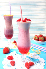 Delicious smoothie on table, close-up