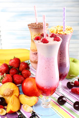 Delicious smoothie on table, close-up