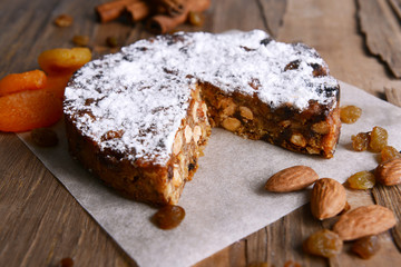 Delicious cake panforte on table close-up