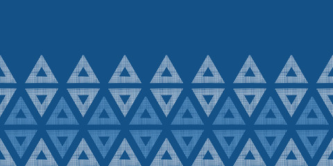 Abstract textile blue triangles ikat horizontal seamless pattern