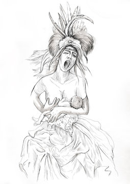 Madonna and Child. Full sized hand drawn illustration.