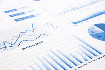 blue business charts, graphs, statistic and reports