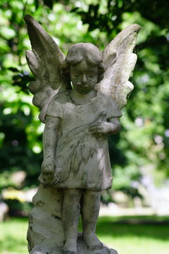 small child winged angel Gravestone in cemetery