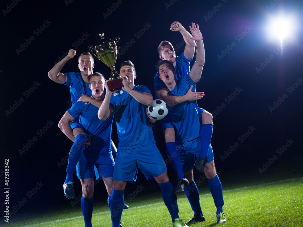 Sticker soccer players celebrating victory