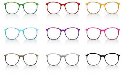 colorful eyeglasses with shadow on white background