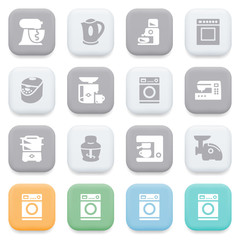 Kitchen appliances icons on color buttons.