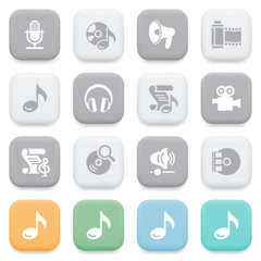 Audio video icons on color buttons.