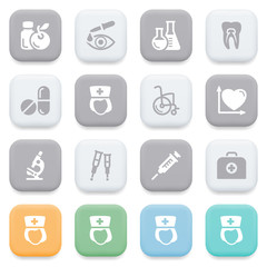 Medical icons on color buttons.