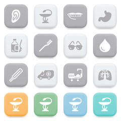 Medical icons on color buttons.