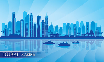 Naklejka premium Dubai Marina City skyline silhouette background