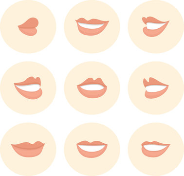 Pink set of female lips