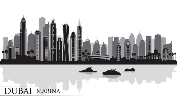 Dubai Marina City skyline silhouette background
