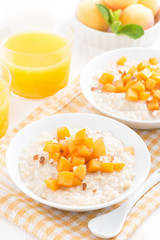 oatmeal with fresh apricots and orange juice for breakfast