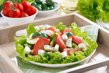 plate of green salad with vegetables