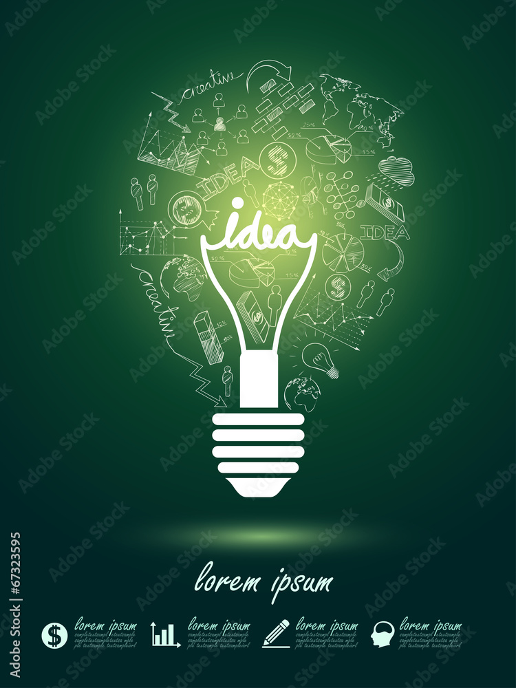 Wall mural idea concept with light bulbs on green background