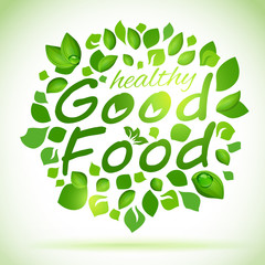 Good food green leafes label
