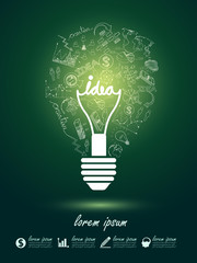 idea concept with light bulbs on green background