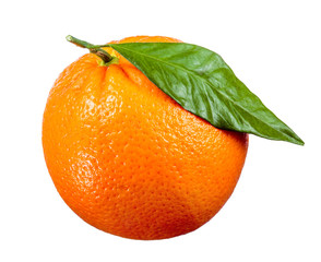 Orange fruit with leaf isolated on white