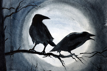 Obraz premium two black crows on a branch
