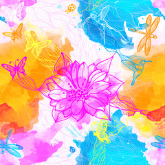 Seamless abstract wallpaper watercolors flowers