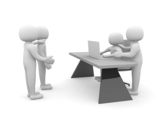 3d people and a laptop at a office. Business partners.3d render